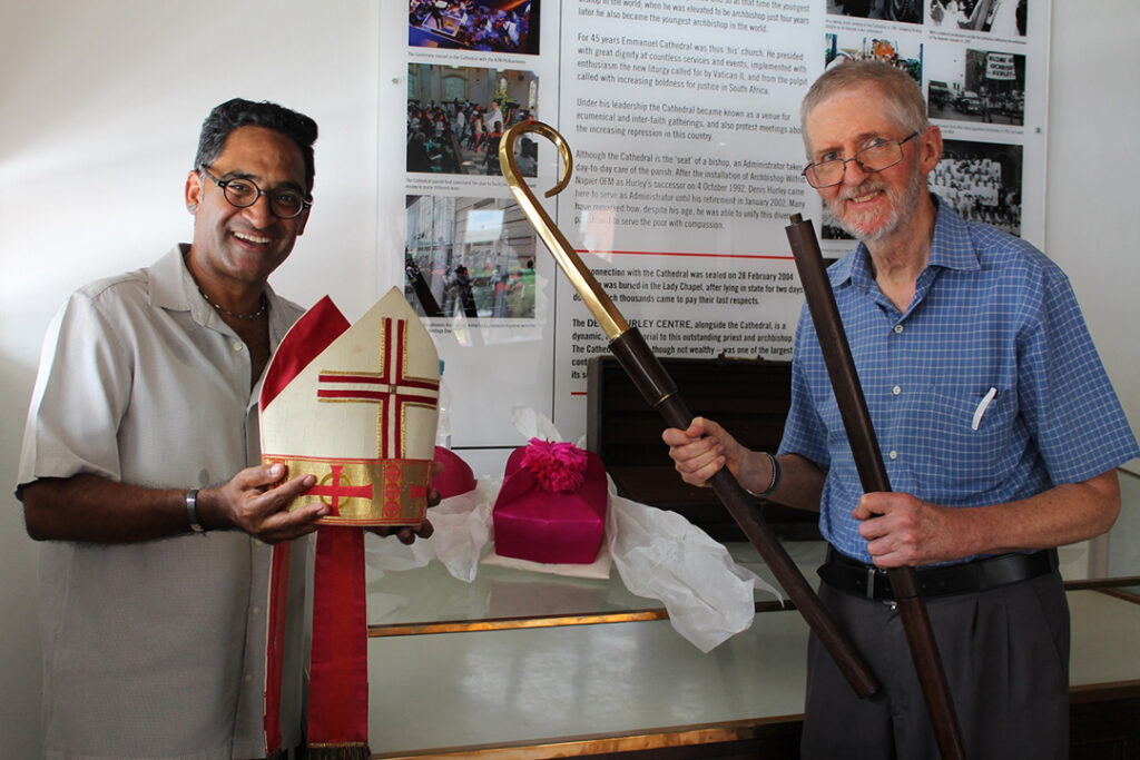 Raymond Perrier (left) with Paddy Kearney at DHC holding relics of +Hurley.